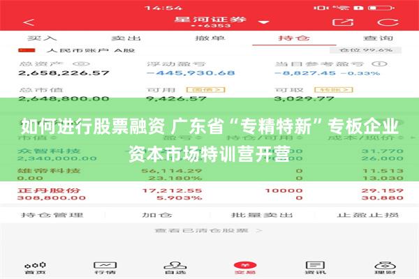 如何进行股票融资 广东省“专精特新”专板企业资本市场特训营开营