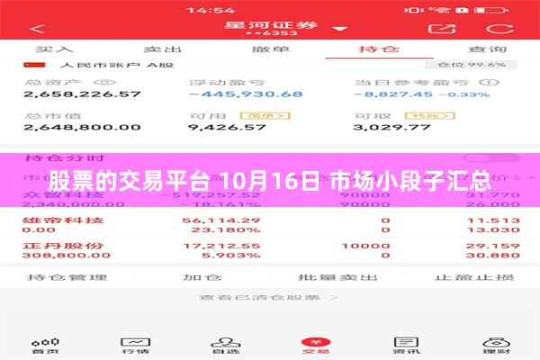 股票的交易平台 10月16日 市场小段子汇总